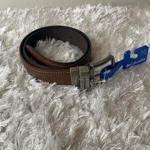 Columbia New W Tags Belt Brown Leather Silver Buckle Sz 30-32
